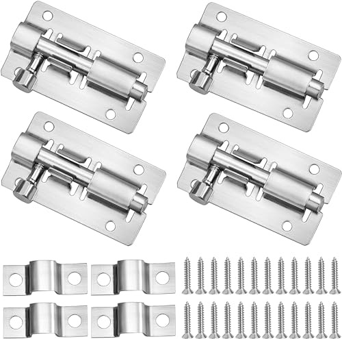 4 Stück Edelstahl-Türverschlüsse mit 24 Schrauben, Schiebeschloss-Türriegel für Gartentor, Badezimmer, Schuppen, Toilette, Riegel (3 Zoll)