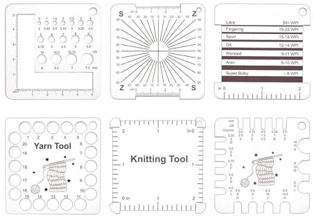 6 Sewing Measuring Gauge Converter Tool, Spinners Yarn Measuring Tools, WPI Guide Gauge Crochet Accessories, Square Acrylic Quilting Rulers