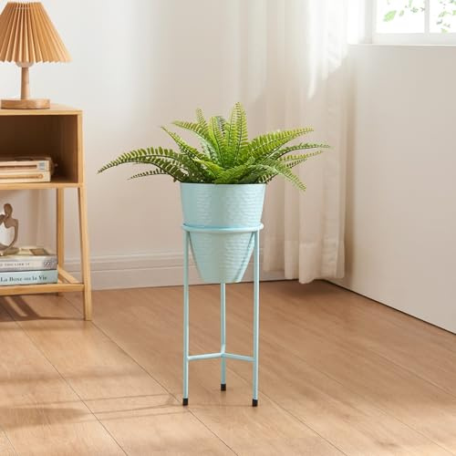 [en.casa] Portamacetas con 3 Patas Soporte para Plantas Flores con 1 Macetero Extraíble Diseño Elegante Organizador de Macetas para Hogar y Oficina Metal 41xØ16 cm - Azul Claro