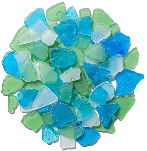 Keedolla 15 Oz Sea Glass for Crafts Seaglass Pieces Decor Flat Frosted Sea Glass Art Vase Filler Crushed for Jewelry, Christmas Tree, Wind Chimes Making - Blue, White, Green
