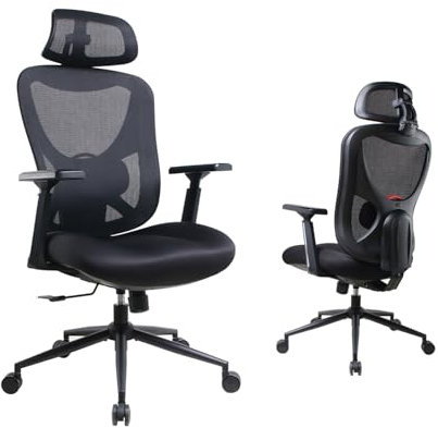 Eucladoceros Bürostuhl Ergonomisch mit 3D Kopf & Lordosenstütze, Höhenverstellbarer Drehstuhl(95°-120°) mit W Förmigem Sitzkissen, Schreibtischstuhl für Homeoffice/Büro, 150KG Belastbarkeit(Schwarz)