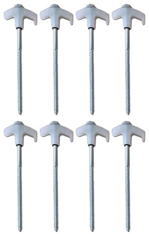 cadciehe Zeltheringe, robuste Metall-Campingpfähle, Gewindeanker, Set mit Bohrhammer, hervorragender Halt, Zeltheringe auf Gras, Erde, Kies für Baldachin, Pavillon, Markise, Weiß, 8 Stück