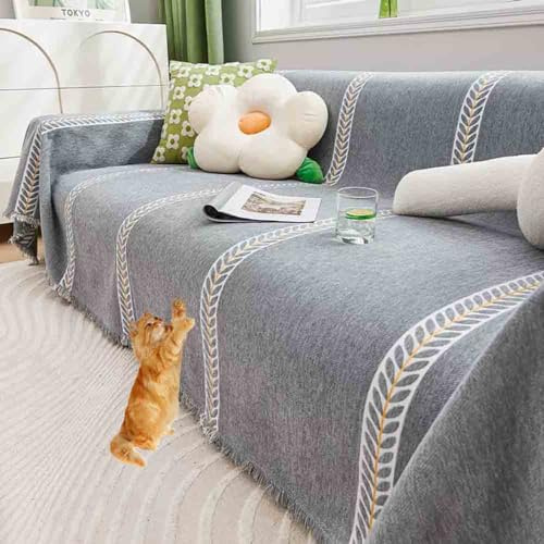 HLTQL Large Size Sofa Blanket, XXL Corner Sofa Throw, Non-Slip Large Blanket for XXL Sofa, Chenille Sofa Cover, Washable (#415 x 230 cm)