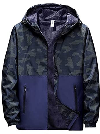 Fishing Jackets For Men Waterproof Camo - Men'S Hooded Lightweight Jackets Lightweight Outdoor Raincoat Packaway Breathable Windproof Shell Jacket For Travelling, Camping, Running, Hiking