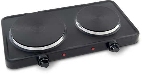 Evatronic - Placa de cocción eléctrica con 2 fuegos, Domino, 2500 W, placa calefactora de doble foco, luces indicadoras luminosas, interruptores manuales, termostato, fácil de usar, fiable y robusto