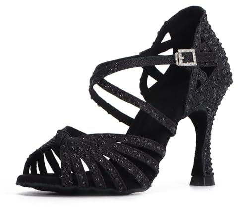 Syrads Scarpe da Ballo per Danza Salsa Latina con Strass e Cinturino Incrociato
