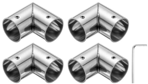 sourcing map 4Pcs 90 Degree Structural Pipe Connectors 2 Way End Rails Clamp with Wrench Stainless Steel Corner Pipe Fittings for DIY Shelf Garden Support 1 Fit Pipe Dia, Silvery