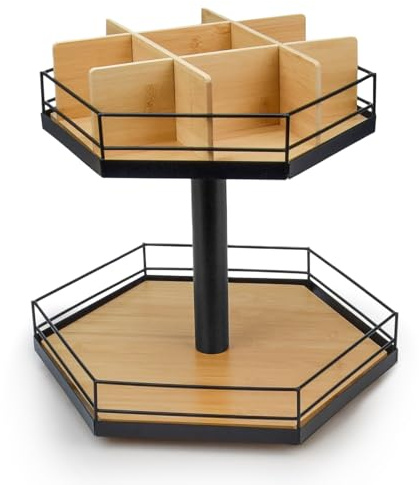 GMGSJ Snack-Organizer – Vielseitige Snack-Aufbewahrung mit 2 Ebenen Lazy Susan, für Zuhause, Schrank, Pausenzimmer, 33,8 cm L x 11,61 cm B x 12,2 cm H (Schwarz)