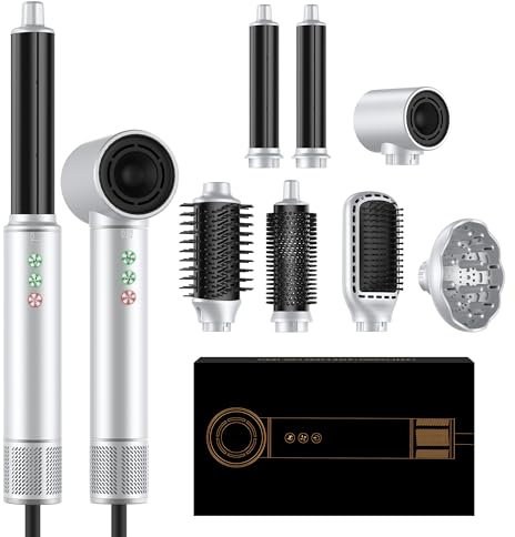 OKWRAP Airstyler Hair Styler Set 7 in 1 With 110000 U/Min Hochtouriger Motor Haartrockner Warmluftbürste 320 Millions lonic Hair Styler Set Mit Luft Lockenstab, Föhn, Glättbürste, Licht,Leise