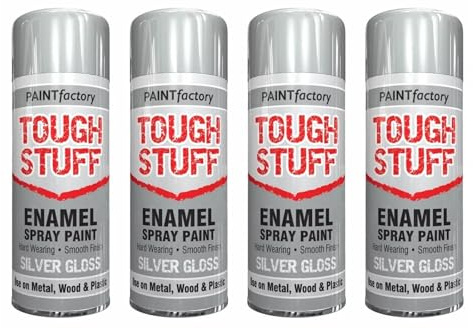 SDMAX Enamel Silver Spray Paint, Gloss Finish, Long-Lasting, Non-Cracking, Fast Drying, Easy To Apply, Portable And Lightweight, Interior And Exterior Use, 400ml (4PCS)