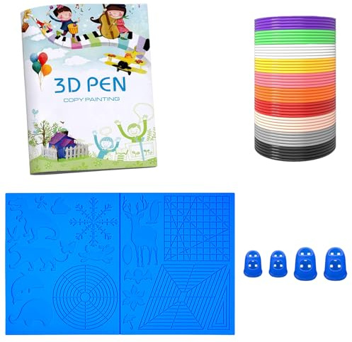 AQTAQ 3D Pen Mat|3D Printing Pen PLA Silk|Silicone Pad Template|3D Pen Template|Finger Protector, 10 Colors 1.75mm Total 50m, Large Silicone Pad, 3D Drawing Templates, for 3D Printing Pen