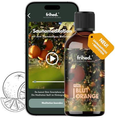 frihed.® Infusion de sauna orange sanguine avec application de méditation – Huile d'orange très concentrée – Revitalisante – Parfum longue durée – Fabriqué à Lunebourg