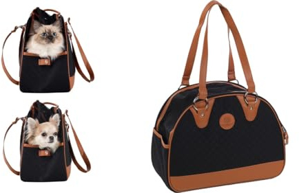 GEWA Leather Specialties Flamingo Sac de Transport Paddie Noir – 41x19x30cm – Pour Chat ou Petit Chien | Confortable, Aéré et Pliable avec Intérieur Matelassé