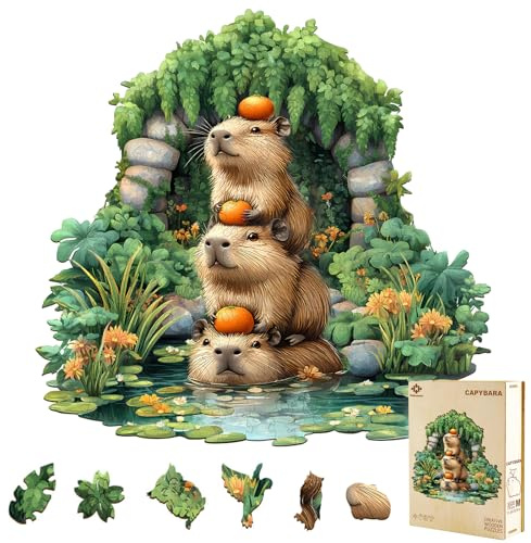 Hakumata Holzpuzzle Erwachsene Capybara - 170 Teile holzpuzzle Geschenkbox,Einzigartige Puzzle Geschenke für Puzzleliebhaber,Wanddekoration und Geschenk für Freunde und Familien