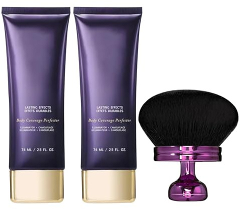 Beauty Body Coverage Perfector with Brush, All Over Complexion Perfector For Legs, 2-in-1 Body Camouflage and Illuminator, Tattoo Cover Up Makeup, Waterproof Sweatproof Face Concealer (2PCS)