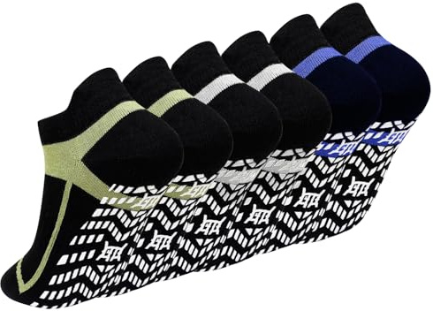 PUTUO Calcetines Yoga Antideslizantes para Hombre: Calcetines Cortos de Pilates en Algodón Transpirable con Soporte de Arco Ideales para Fitness Entrenamiento en Casa y Rehabilitación