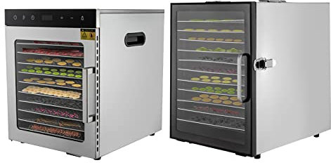 Deshidratador eléctrico de alimentos de 800 W, cuencos de acero inoxidable 10/12, ideal para carne deshidratada, hierbas, verduras y frutas, regulador digital de temperatura y tiempo