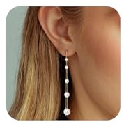 Tewiky Ohrringe für Damen,14K Gold/Silber Lange Ketten Ohrringe Hängend Set | 14K vergoldete hängende Ohrringe mit Zirkonia & Perlen, hypoallergen wasserfest, ideal für Alltag und Geschenk