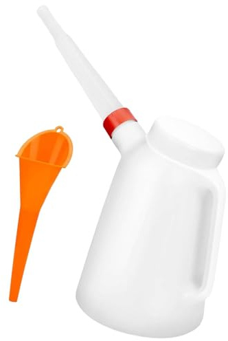F Fityle Jarra medidora de aceite, dispensador de aceite con vertedor flexible y tapa translúcida, recipiente para vehículo, barco, coche, motocicleta, 3l