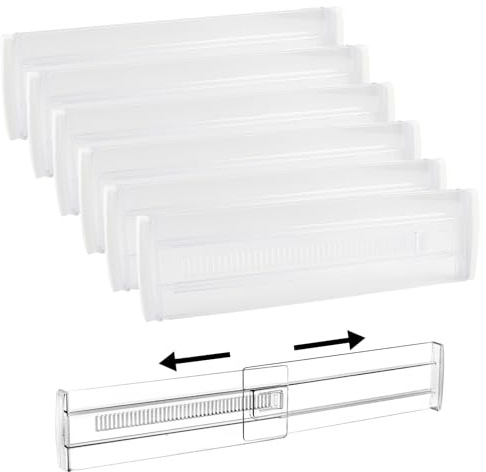 Vaskula 6 Pièces Separateur Tiroirs 11.81-20.47 in Réglable Organisateur Tiroir Transparent Compartiment Rangement Tiroir pour Rangement Chaussette Commodes Salle Cuisine