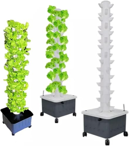 WJYTDHIQS Hydroponik vertikalt odlingssystem, 15 våningar 45 hål hydroponik torn-set, hydroponiskt odlingssats för inomhus, aquaponics odlingssystem, utomhus med återfuktande pump timer-adapter