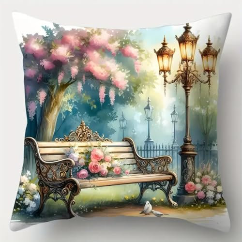 ANSIWEIGO Kit Point Noué Coussin,Canevas à Nouer 43x43 cm,Activité DIY pour Débutants, Enfants et Adultes,Décoration Maison et Cadeau Fait Main,Fleurs romantiques