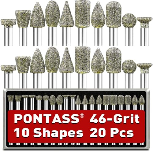 Set de 20 Fraise Diamant, 46 Grains Embout Diamantées Fraises Rotatives Diamant, Accessoires Rotary Tool avec Tige de 3mm Pour le Verre, Les Pierres Précieuses, sculpture, polissage, meulage