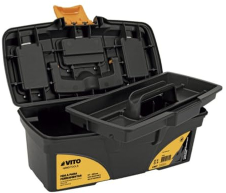 VITO - Boîte à Outils 16 (41cm) Vide Pro/Bricolage - Plastique Haute Résistance - Plateau Amovible & 2 Organiseurs Couvercle - Rangement Robuste et Portable.