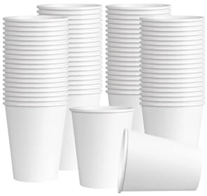 George Pack 100 X 16oz Single Wall White Paper Cups for Hot & Cold Drinks Premium Disposable Coffee/Tea Paper Cups Perfect for Your Home, Café, Work, Parties or Outdoors (100, 16 oz)
