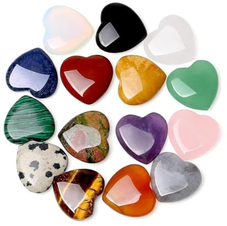 YAZWUR 15 Pezzi Portafortuna Cuore Cristalli Pietre Naturali Set Regali Mini Decorazioni San Valentino Pietre e Cristalli