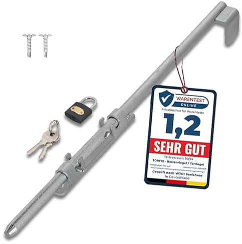 Torfix® Torriegel 500 mm schmal verzinkt - Bolzenriegel Türriegel Torverriegelung - abschließbar mit Vorhängeschloss und 2 selbstbohrenden Schrauben - für Gartentor Pforte Garagentor Schuppen Stall