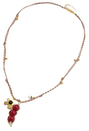 Generico Collana a forma fagiolo ovale con perline e zirconi, gioielli in lega regolabili per collana a catena con perline da donna