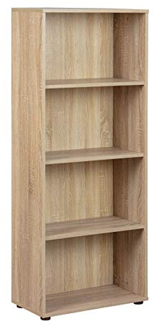 Inter Link - Bücherregal - Standregal - 4 Fächer - Höhenverstellbare Böden - Holzregal - Wohnzimmer - Arbeitszimmer - Parini 3 - Eichenfinisch, Sonoma Eiche Nachbildung