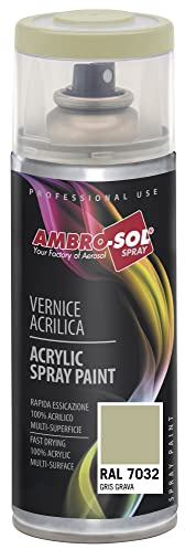 Ambro-Sol V4007032 Smalto Acrilico Multiuso, Vernice Brillante per Interni ed Esterni, Adatto per Qualsiasi Tipo di Materiale, Bomboletta Spray in Banda Stagnata Riciclabile 400 ml, Grigio Ghiaia