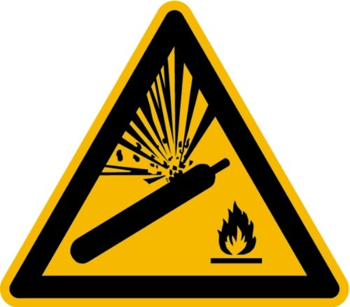 LEMAX® Warnschild, Warnung vor Gasflaschen W029 DIN EN ISO 7010 Alu geprägt gelb/schwarz, 200mm