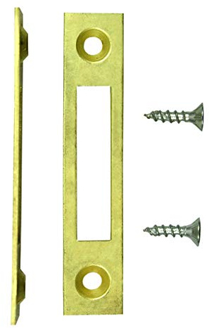 SN-TEC Möbel Flach Schließblech für Türen, Klappen und Schubladen geeignet, zum aufschrauben oder einlasssen 12x60mm, vermessingt messingfarben (10 Stück) incl. Befestigungsmaterial