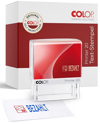 COLOP Timbro Stampante 20 Pagato e pittogramma, colore dell'impronta blu-rosso, per un uso immediato. Timbro pronto con testo e cuscino a 2 colori