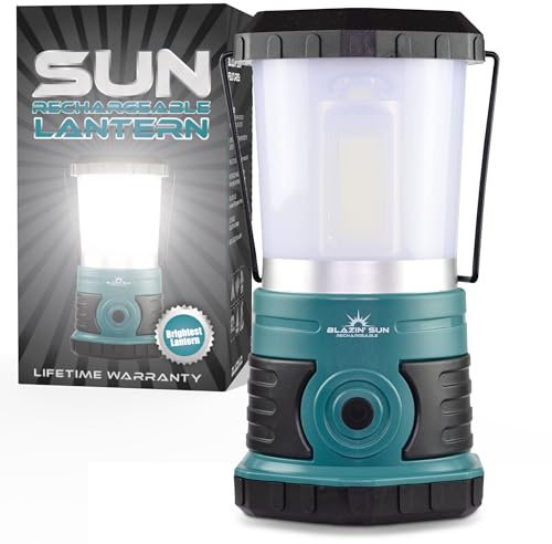 Blazin' Sun Rechargeable LED Lantern | 1500 Lumen | Frosted Top | 360° COB Light | Hurricane, Emergency, Storm, Power Outage Light | 4 Modes, 25 Hours