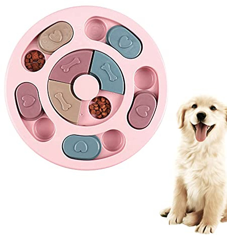SUOXU Dog Puzzle Slow Feeder Dog Toy, Puppy Treat Dispenser Feeder Toy, Interactive Dog Puzzle Feeder Dog Training Improve IQ Puzzle Dog Bowl (Pink)