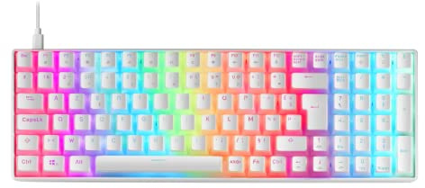 Mars Gaming MKULTRA, Teclado Mecánico Blanco RGB, Compacto 96%, Switch Outemu SQ Azul, Idioma Francés