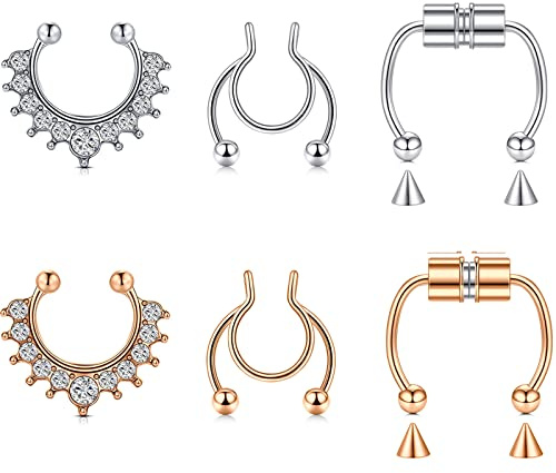 AceFun Fake Septum Rings Faux Nasenpiercing Fake Nasenring Edelstahl Faux Lippen Ohr Nasen Septum Ring Nicht Piercing Clip Auf Nasen Creolen Body Piercing Schmuck