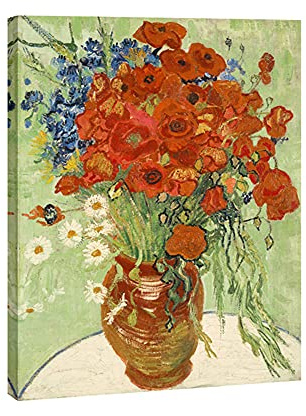 Wieco Art - Großer Kunstdruck auf Leinwand, Motiv: rote Mohnblumen und Gänseblümchen von Van Gogh, florales Ölgemälde, Reproduktion, klassische Blumen, Kunstwerk, Bilder auf Leinwand, Wandkunst für