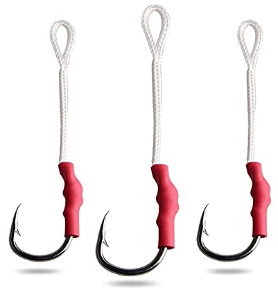 TOMYEUS Angelhaken 50 stücke Edelstahl Angelhaken mit Linie Slow Haken Fliegenbinden Metall-Jigging-Köder-Assist-Haken Angeln Kit (Color : 10/0)