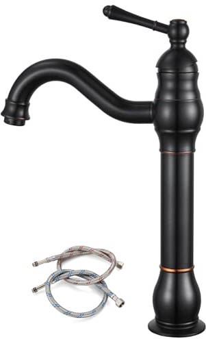 gotonovo Vessel Sink Faucet 360° Swivel Spout Single Handle Tall Bathroom Faucet 1 Hole Farmhouse Lavatory Washbasin Mixer Tap Matching Supply Hoses, Without Pop Up Drain, Oil Rubbed Bronze