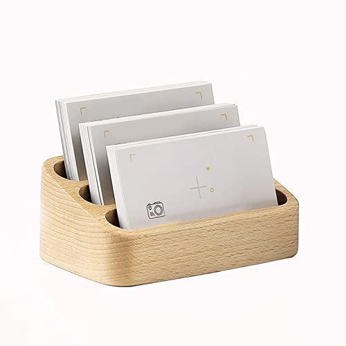 Visitenkartenhalter aus Holz, 3 Fächer Visitenkarten Halterung, Visitenkarten Aufsteller, Visitenkartenständer für Messe, Ausstellung, Empfang, Büro, Salon, Tischplatte