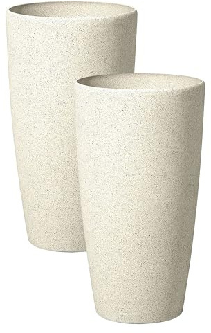 Beliani Conjunto de 2 macetas de Mezcla de Piedra Beige Claro 23 cm Jardinera Abdera