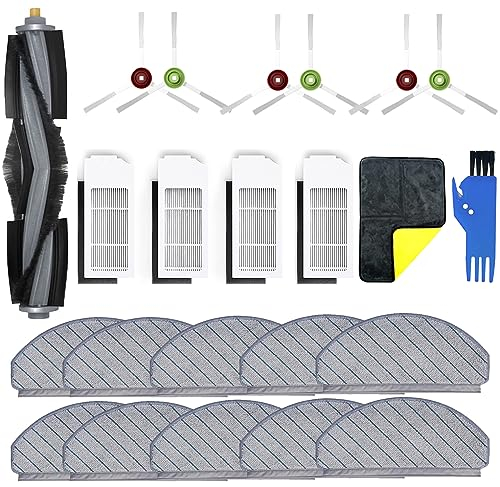Yivy 23 Stück Zubehör Set für Ecovacs DEEBOT T10 Plus Staubsauger, T10 Plus Ersatzteile, T10+ Aufsatz: 1 Hauptbürste,6 Seitenbürsten,4 HEPA-Filter, 10 Wischtücher,1 Reinigungsbürsten, 1 Putztuch…