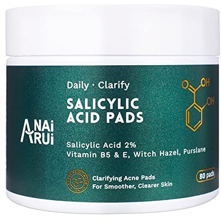 ANAiRUi Salicylsyrakuddar för utbrott och akne, peeling ansiktskuddar med hamelis, vitaminer B5 och E, 80 stycken