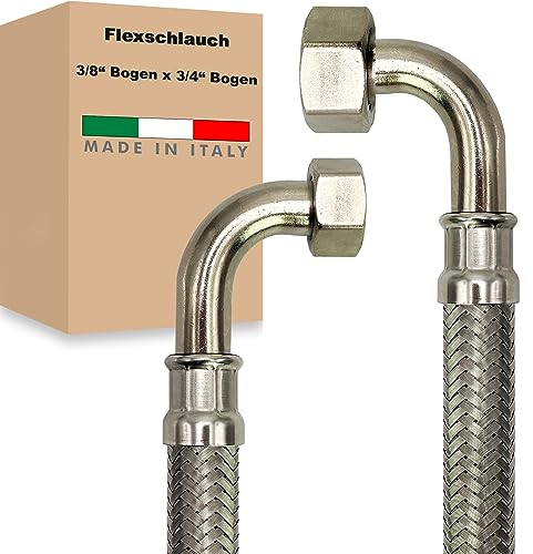Flexschlauch ÜM-BOGEN x ÜM-BOGEN Edelstahl Panzerschlauch Anschlußschlauch Sanitär Armaturenschlauch Hauswasserwerk Made in Italy (3/8 x 3/4 - 600 mm)