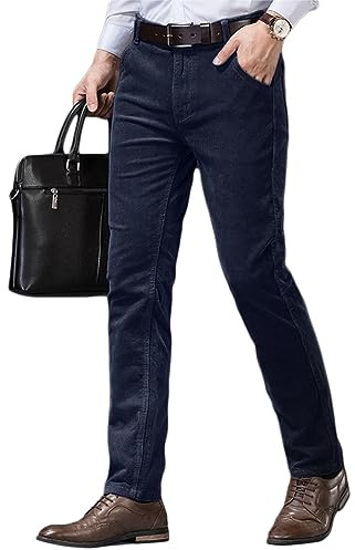 Oanviso Pantalon de Costume Homme Élastique en Velours Côtelé de Jogging Décontracté Business Élégant Coupe Classique Automne Bleu Foncé XL